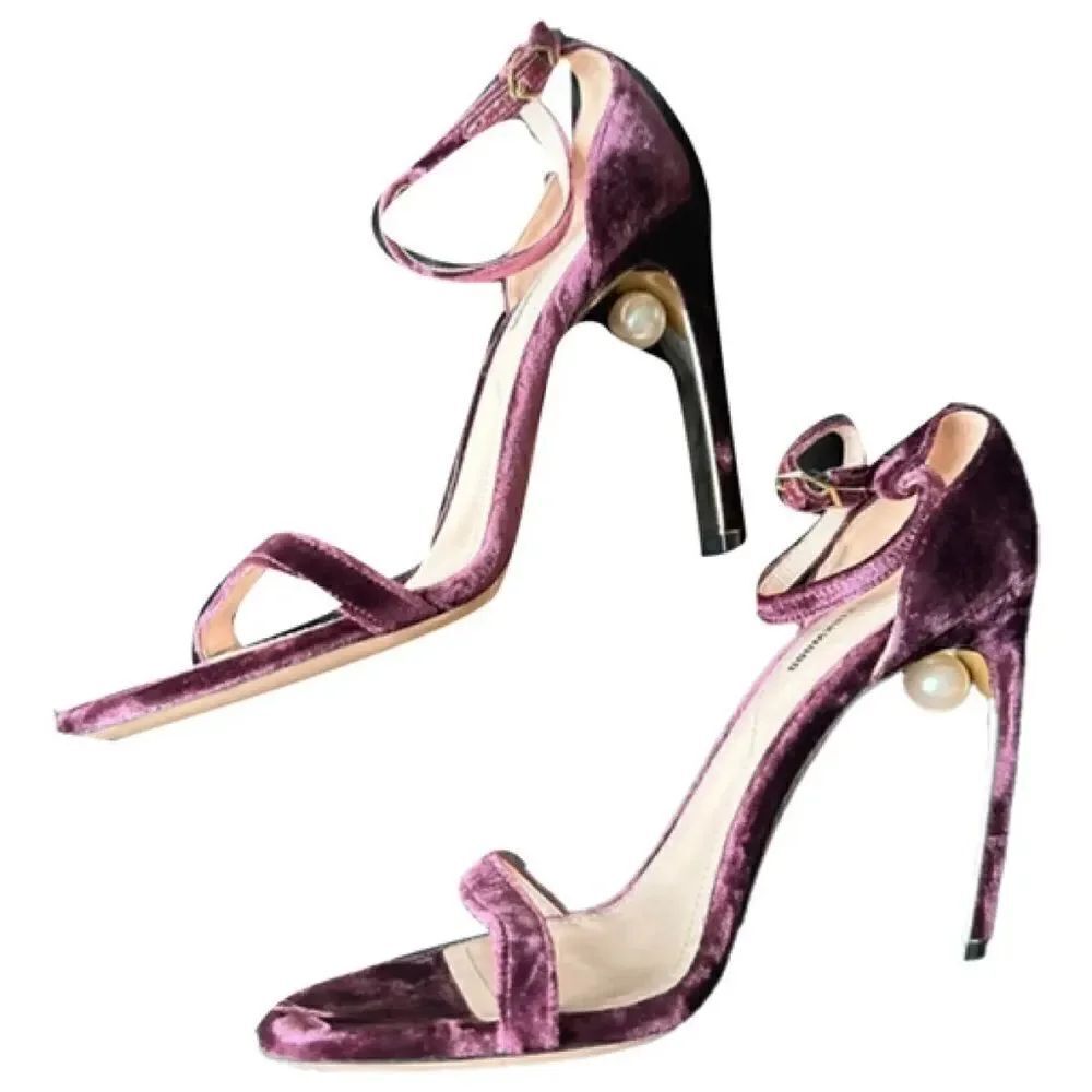 Purple velvet pearl heels